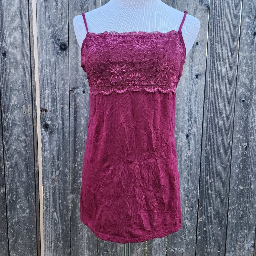 Burgundy Crinkle Lace Camisole Womens Large‎ Y2K Coquette Fairycore Balletcore